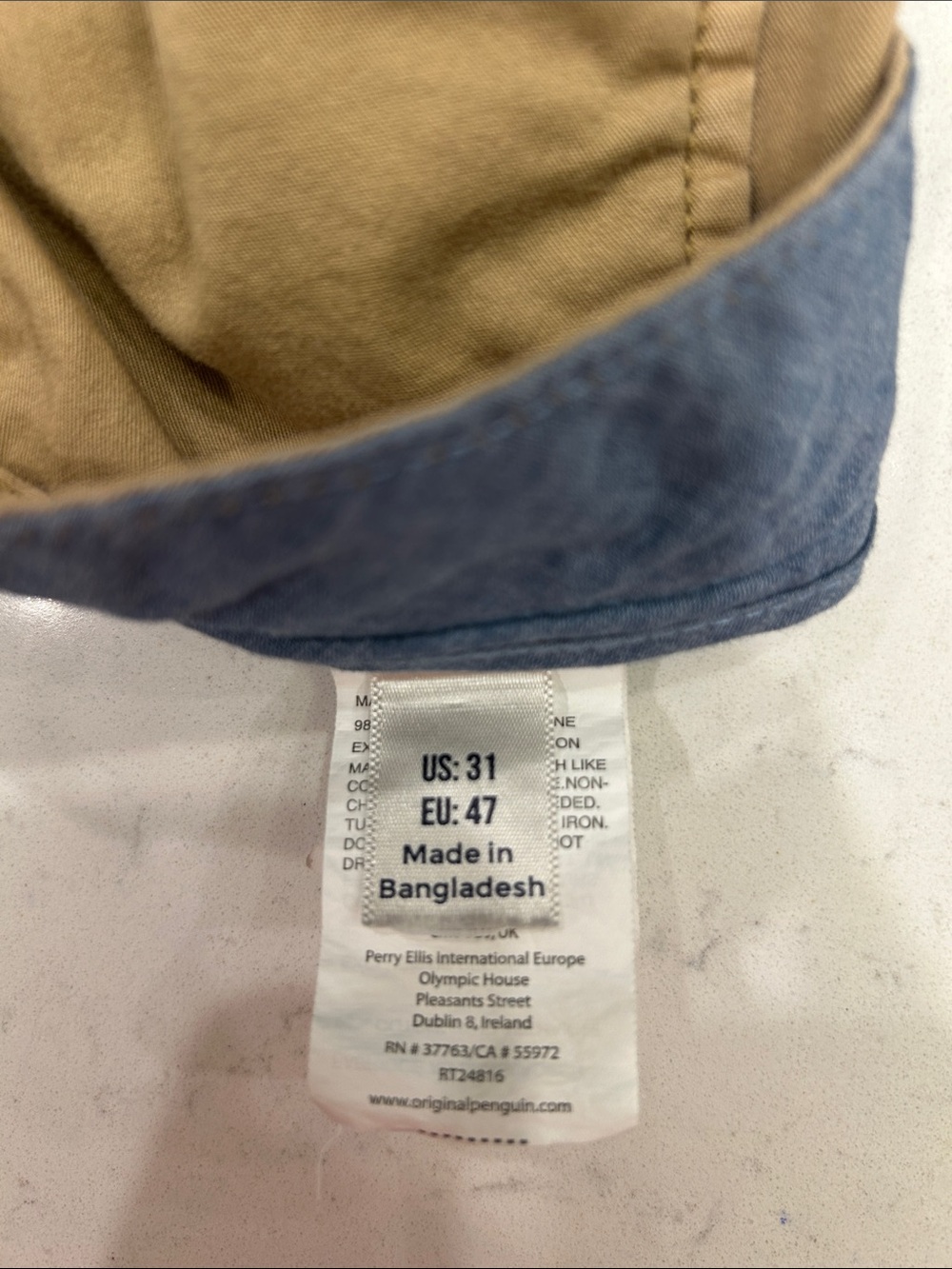 Original Penguin Chino Shorts 31 Khaki Stretch Cotton Flat Front Casual - Picture 9 of 13
